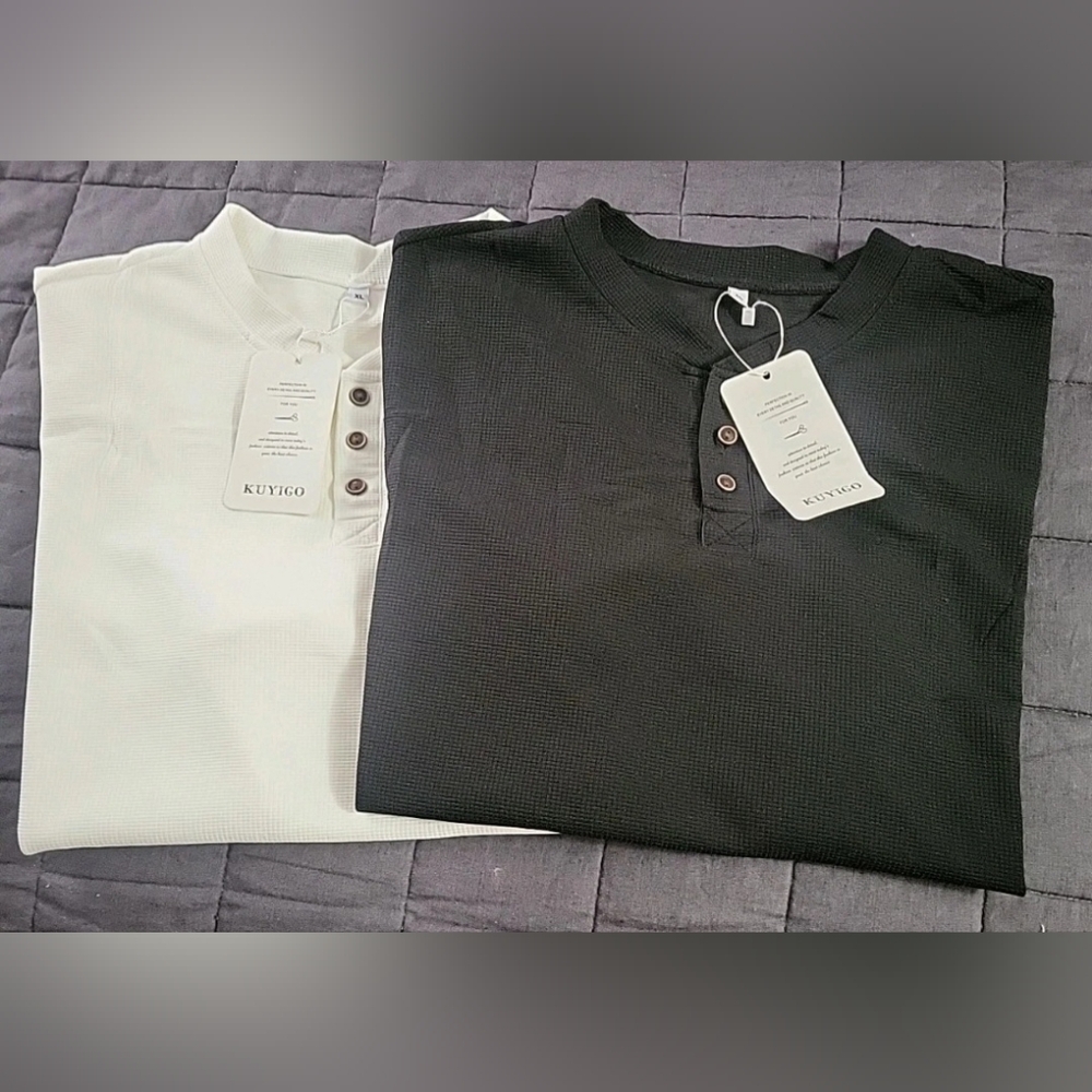 2 Kuyigo Short Sleave Henley Mens Xl 1 Black 1 White 94% Cotton 6% Spandex Fit